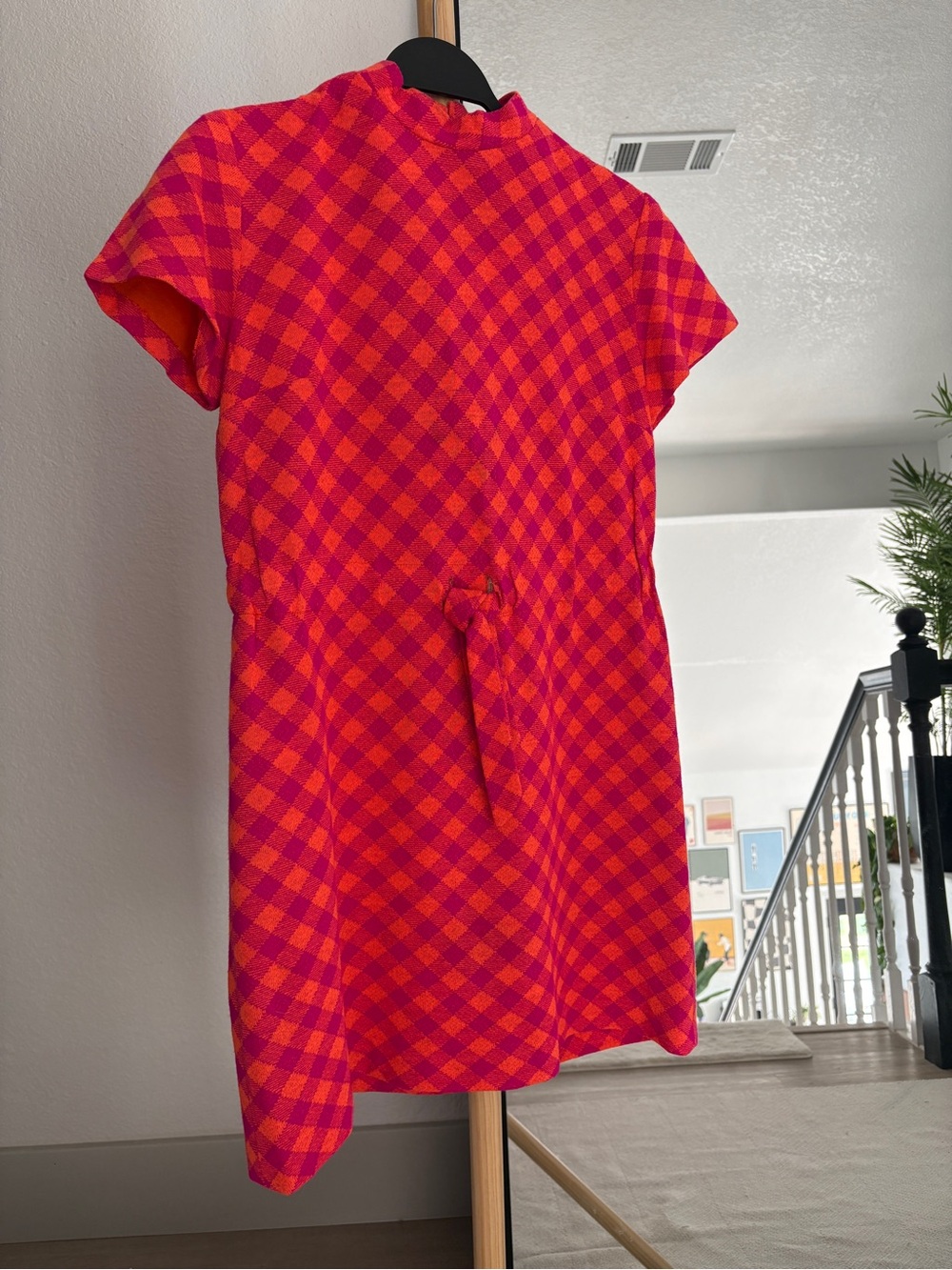 Vintage Pink and Orange Check Mini Mod Dress